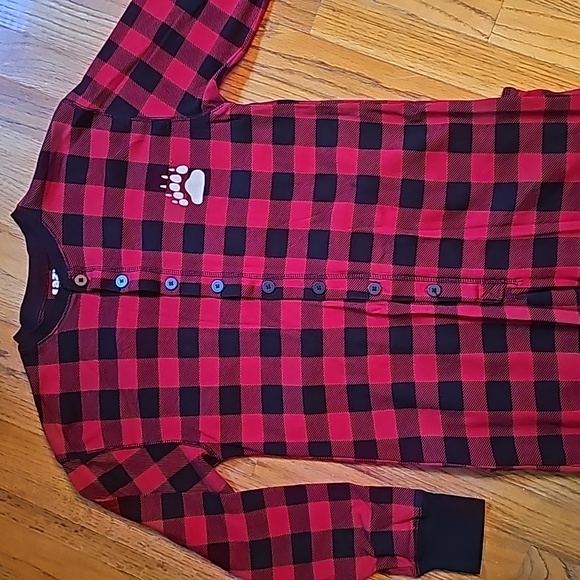 Lazy One pajamas size M flapjack butt flap Bear Cheeks red buffalo print - Picture 3 of 11